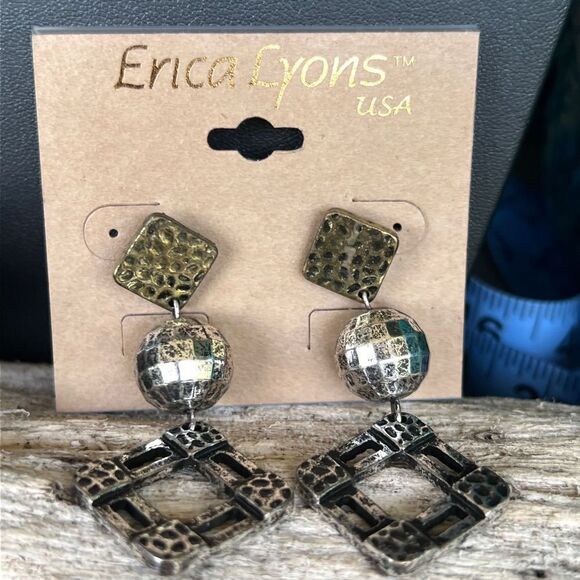Antiqued Gold Silver Dangle Erica Lyons Fashion Earrings $16ea / 3 for $25 - Picture 3 of 6
